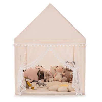 Kinderspeelhuis Stevig Huis Grote Sprookjesachtige Tent Speelhuis met Massief Houten Frame en Katoenen Deken Binnenshuis Beige