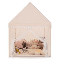 Kinderspeelhuis Stevig Huis Grote Sprookjesachtige Tent Speelhuis met Massief Houten Frame en Katoenen Deken Binnenshuis Beige