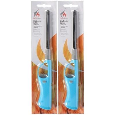 Gasaansteker - 2x - navulbaar - 26 cm - blauw - BBQ aanstekers
