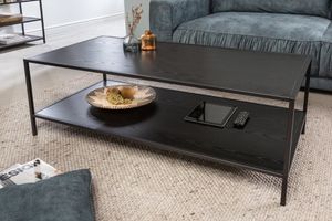 Industriële salontafel SLIM LINE 120cm zwart essen met twee planken - 42013