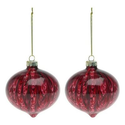 Kerstballen (2 pcs) 112490 Bruin Rood 8 cm (2 Stuks)