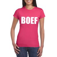 Boef tekst t-shirt roze dames - thumbnail
