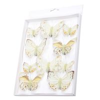 10x stuks decoratie vlinders op clip geel 5 tot 8 cm - Hobbydecoratieobject