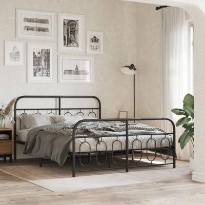Bedframe met hoofd- en voeteneinde metaal zwart 150x200 cm