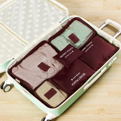 6 STKS/set reistas ClothesLuggage organisator hoge capaciteit mesh verpakking kubussen (wijn rood)