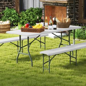 Tuin Tafel 180 x 74 cm Campingtafel Opvouwbaar Opvouwbare tafel met HDPE Tafelblad & Draaghandvat Wit
