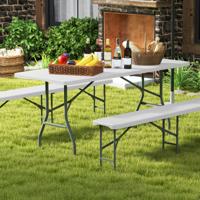 Tuin Tafel 180 x 74 cm Campingtafel Opvouwbaar Opvouwbare tafel met HDPE Tafelblad & Draaghandvat Wit