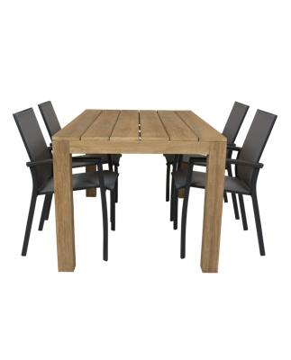 Alberto teak tuintafel 160 met Qopps Tampa dining tuinstoel