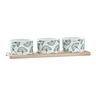 Set voor voorgerechtjes DKD Home Decor Bamboe Keramiek Lakens 3 Onderdelen 4 Onderdelen 28 x 9,7 x 1,5 cm