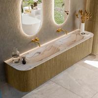 Badmeubel Mondiaz Kurve-Dlux | 200 cm | Meubelkleur Dusk | Wastafelkleur Nata | Solid surface | Wasbak beide zijden spoelbak | Zonder kraangat(en)