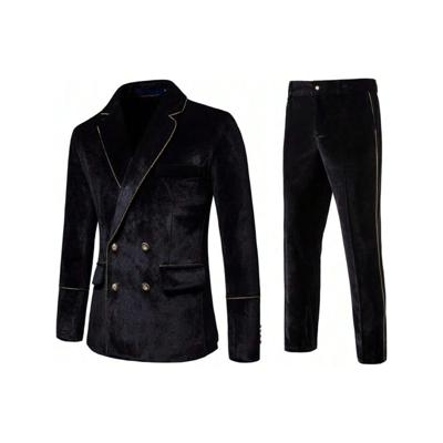 Men's Dark Green Velvet 2-Piece Slim Fit Double Breasted Tuxedo Black / S