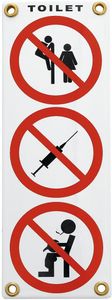 Emaille Toiletverbodsbord met 3 pictogrammen