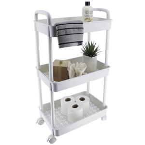 Tendance Keuken/badkamer trolley 3 laags - 38 x 26 x 77 cm - wit - kunststof - met wielen