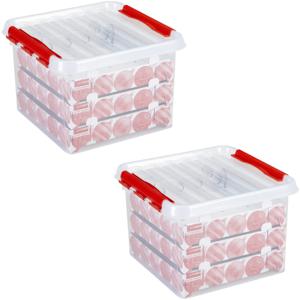 Opbergbox - 2x - voor 75 kerstballen - 26 liter - rood deksel - kerstversiering opruimen