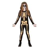 Zwart/oranje skelet verkleedpak voor kinderen kostuum