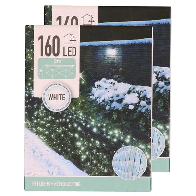 Set van 2x stuks kerstverlichting lichtnetten/netverlichting 200 x 100 cm helder wit Set van 2x stuks kerstverlichting lichtnetten/netverlichting 200 x 100 cm helder wit
