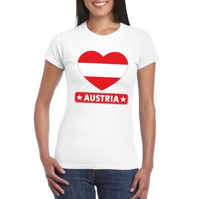 Oostenrijk t-shirt - met hartjes vlag print - wit - dames - korte mouwen - landen supporters