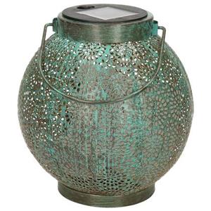 Anna&apos;s collection Solar lantaarn - turquoise - metaal - 14 x 16 cm