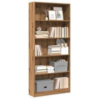 Boekenkast 80x24x176 cm bewerkt hout artisanaal eikenkleurig