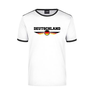 Deutschland wit / zwart ringer landen t-shirt logo met vlag Duitsland voor heren Deutschland wit / zwart ringer landen t-shirt logo met vlag Duitsland voor heren