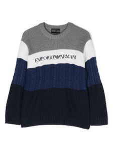 Emporio Armani Kids pull rayé à logo intarsia - Gris