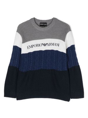 Emporio Armani Kids pull rayé à logo intarsia - Gris
