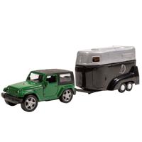 Basic City die-cast jeep met paardentrailer groen/zwart