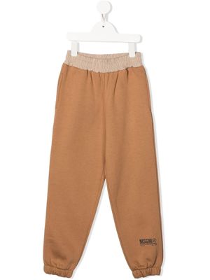 MSGM Kids pantalon de jogging à taille élastiquée - Marron