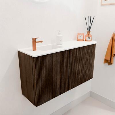 Toiletmeubel Mondiaz Joya | 81.6 cm | Meubelkleur Walnut | Faye wastafel Talc Links | 1 kraangat Toiletmeubel Mondiaz Joya | 81.6 cm | Meubelkleur Walnut | Faye wastafel Talc Links | 1 kraangat