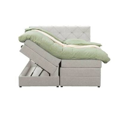 Boxspring met opbergruimte Liv geruit - ecru - 140x200 cm - Leen Bakker