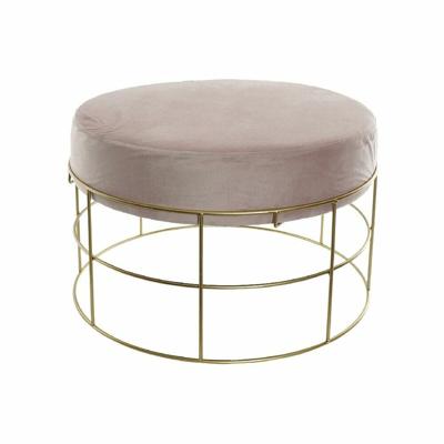 Voetensteun DKD Home Decor Gouden Metaal Polyester Licht Roze (60 x 60 x 37.5 cm)