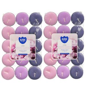 60x stuks Waxinelichtjes/theelichten geurkaarsen - lilac flowers - 4 branduren - Kaarsen