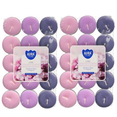 60x stuks Waxinelichtjes/theelichten geurkaarsen - lilac flowers - 4 branduren - Kaarsen
