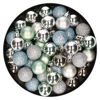 Set van 40x stuks kunststof kerstballen mix zilver en mintgroen 3 cm   -