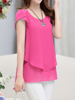 Women's Short Sleeve Shirt Summer Green Chiffon Crew Neck Daily Going Out Top - thumbnail