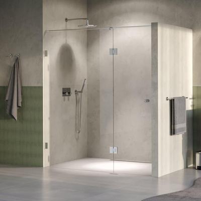 BRAUER Void Carving Nisdeur - 2-delig - 170x200cm - 70cm draaideur aan glas - glascoating - omkeerbaar - helder glas - Geborsteld RVS PVD GS-VOCN3H70100200NG