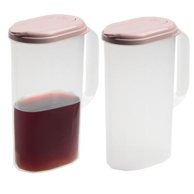 Schenkkan - 2x - Limonadekan - Waterkan - met deksel - 2000 ml - roze - kunststof Schenkkan - 2x - Limonadekan - Waterkan - met deksel - 2000 ml - roze - kunststof