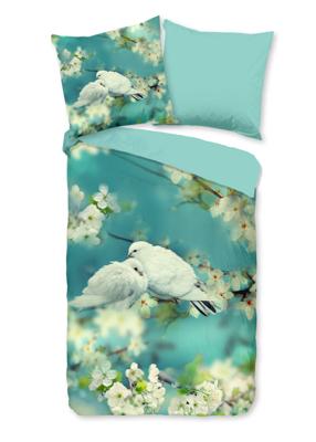 Good Morning Dekbedovertrek "witte duiven" - Aqua - (155x220 cm) - Katoen