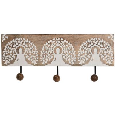 Wandkapstok Home ESPRIT Wit Zwart Natuurlijk Metaal Mangohout Boeddha 38 x 5 x 16 cm