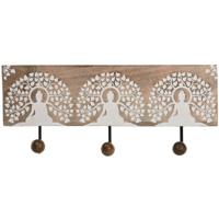 Wandkapstok Home ESPRIT Wit Zwart Natuurlijk Metaal Mangohout Boeddha 38 x 5 x 16 cm