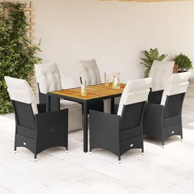 7-delige Tuinset met kussens poly rattan zwart