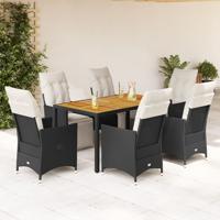 7-delige Tuinset met kussens poly rattan zwart