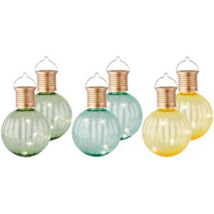 Set van 9x stuks buiten led lichtgroene, turquoise en gele lampion solar verlichting 11 cm