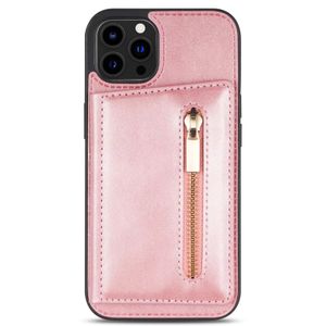 iPhone 12 Mini hoesje - Backcover - Pasjeshouder - Portemonnee - Rits - Kunstleer - Roze