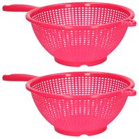 Keuken vergiet/zeef met steel - 2x - kunststof - Dia 22 cm x Hoogte 10 cm - fuchsia roze