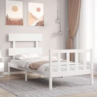 Bedframe met hoofdbord massief hout wit