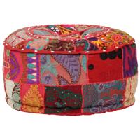 Poef patchwork rond handgemaakt 40x20 cm katoen rood