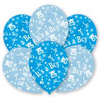 Amscan ballonnen It's A Boy 27,5 cm latex blauw/wit 6 stuks - thumbnail