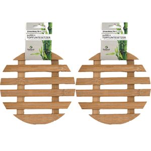 Pannenonderzetters - 2x - rond - D17 cm - bamboe hout