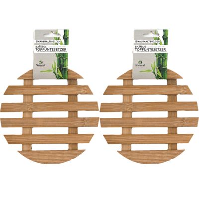 Pannenonderzetters - 2x - rond - D17 cm - bamboe hout